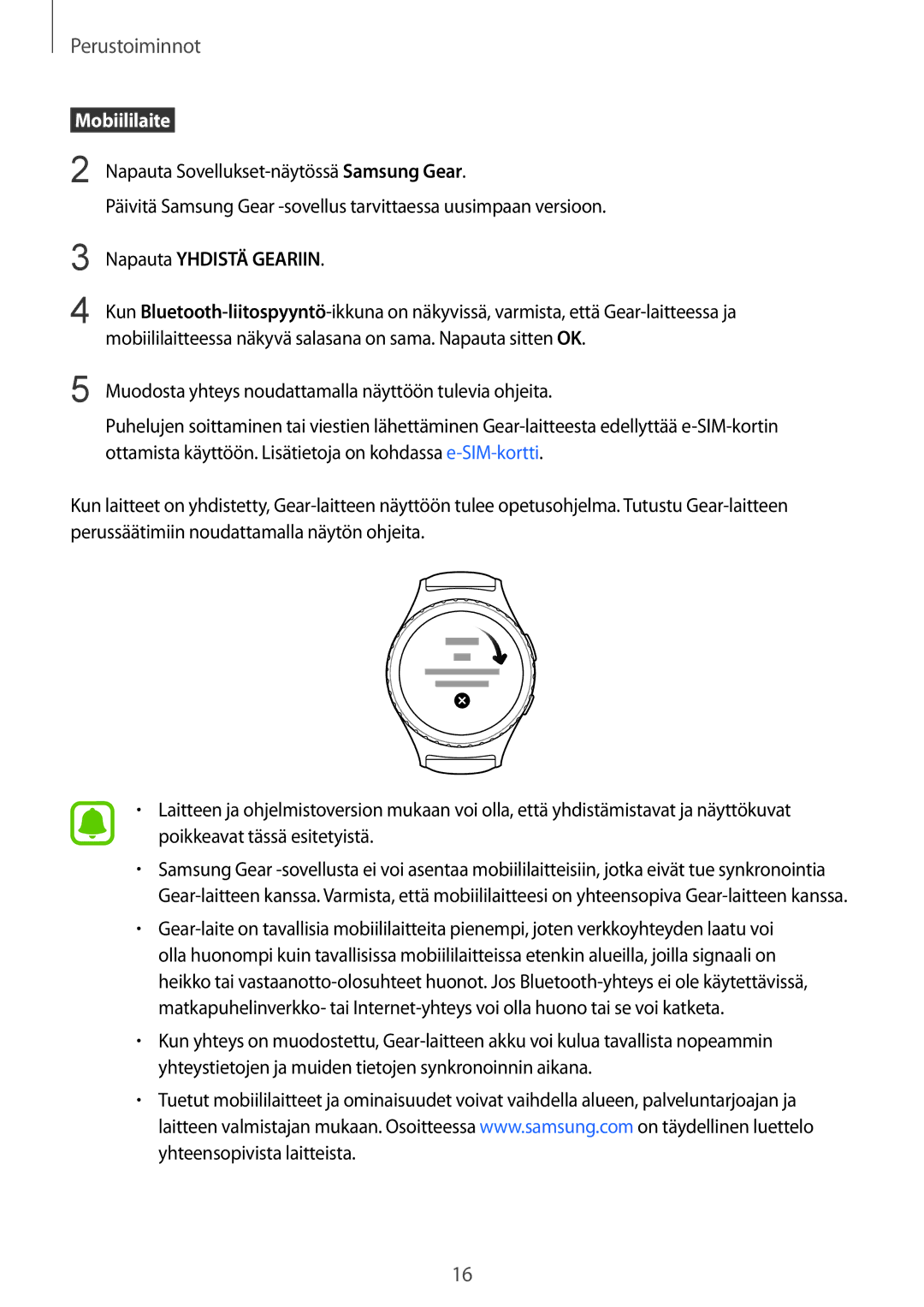 Samsung SM-R7350ZKONEE manual  Mobiililaite , Napauta Yhdistä Geariin 